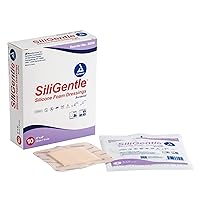 Dynarex SiliGentle Foam Dressings, Advanced Wound Care, Waterproof and Absorbent, 4” x 4” Foam Pad Dressing with Silicone Layer, 1 Box of 10 Adhesive Silicone Foam Dressings