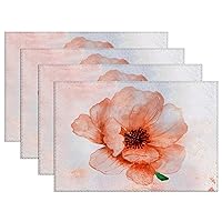 Table Mats Oxford Cloth Heat Resistant Table Mats Rural Pink Orange Beige Flowers Floral Non Slip Placemat 12x18 Inch Place Mats Indoor Set of 6 for Indoors & Outdoors Easy to Clean Non-Slip