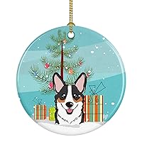 Caroline's Treasures Christmas Tree and Tricolor Corgi Ceramic Ornament Christmas Tree Hanging Decorations for Home Christmas Holiday, Party, Gift, 3 in, Multicolor