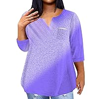 Plus Size 3/4 Sleeve Tops for Women Womens Plus Size Tunic Tops 3/4 Sleeve V Neck T Shirts Basic Tee Loose Blouses 15-Purple 5X-Large