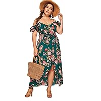 Women's Dress Dresses for Women Plus Tulip Hem Ruffle Trim Floral Print Dress