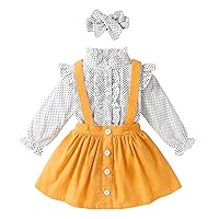 YOUNGER TREE Toddler Girl Outfits 1-4 T Long Sleeve Shirt Overall Skirt Headband Set School Uniform Dress