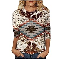 Aztec Shirts for Women Funny Geometric Print 3/4 Sleeve Pullover Tops Retro Western Ethnic Casual Loose Fit Blouses