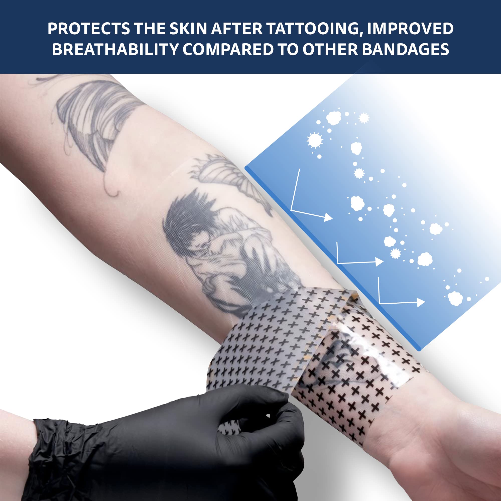Recovery Aftercare Derm Shield Tattoo Aftercare Bandage Roll - Waterproof Adhesive Bandages, Transparent Matte Film - 10 Inches x 2 Yards