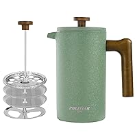 POLIVIAR French Press Coffee Maker, 34 oz Coffee Press with Real Wood Handle, Double Wall Insulation & Dual-Filter Screen, Food Grade Stainless Steel for Good Coffee and Tea JX2023-FPLN