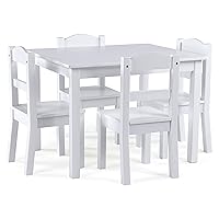 Humble Crew, White Kids Wood Table and 4 Chairs Set