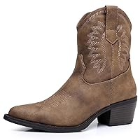 GLOBALWIN Women's Western Charm Cowgirl Boots Mid Calf Comfy Cowboy Boots For Women With Pointed Toe