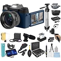 Acuvar 4K 48 MP Digital Camera Kit for Photography, Vlogging for YouTube w/Flip Screen, WiFi, Wide Angle Lens, Filters, 2X 64GB Micro SD Cards, 50