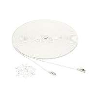 Amazon Basics RJ45 Cat 7 Ethernet Patch Cable, Flat, 600MHz, Snagless, Includes 25 Nails For Printer, 100 Foot, White