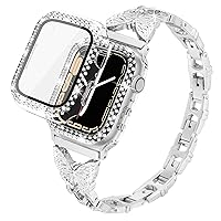 Vamyzji Compatible with Apple Watch Band 44mm + Bling Diamond Crystal Case,Lightweight Easy Adjust Women Bracelet，Diamonds on Butterfly Replacement Band for iWatch Series 6 5 4 SE(Silver)