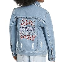 Star Spangled and Sassy Toddler Denim Jacket - Word Art Jean Jacket - Stars Denim Jacket for Kids
