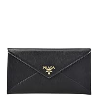 Prada Womens Saffiano Vitello Leather Envelope Clutch Bag 1MF175 Black