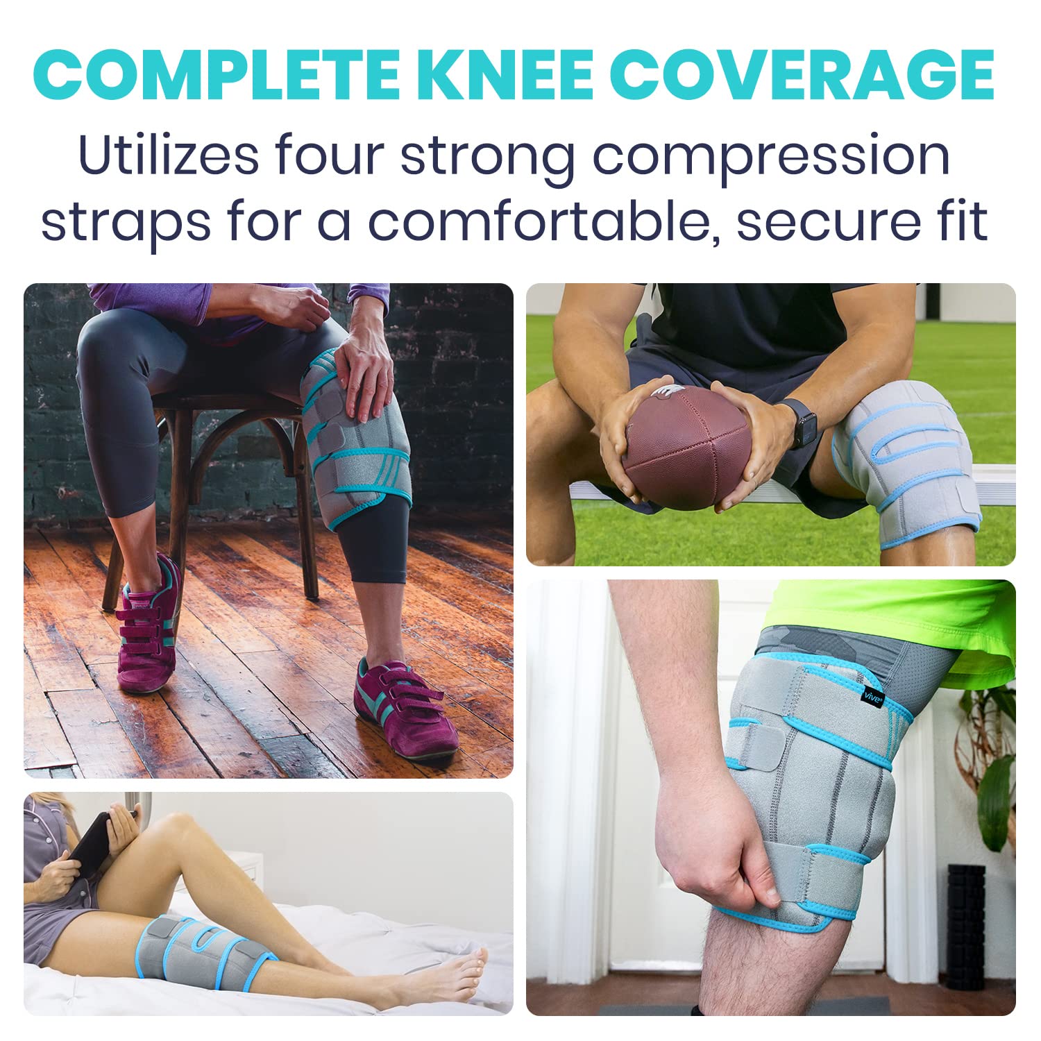 Vive Knee Ice Pack Wrap - Cold/Hot Gel Compression Brace - Heat Support Strap for Arthritis Pain, Tendonitis, ACL, Athletic Injury, Osteoarthritis, Women, Men, Running, Meniscus and Patella Surgery