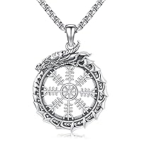 Eusense Viking Jewelry for Men Women Mjolnir Thors Hammer Necklace Sterling Silver 925 Celtic Cross Pendant Wolf Odin Raven Freya Goddess Norse Pagan Compass Vegvisir Yggdrasil Nordic Viking Gifts