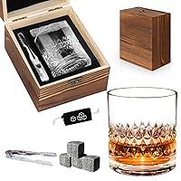 Whiskey Glasses for Men, BUTOMKY Whiskey Stones Set, 4 Granite Chilling Whiskey Rocks, Scotch Bourbon Whisky Gift for Men, Best Drinking Gifts for Dad Husband Birthday Father's Day Groomsmen Gifts
