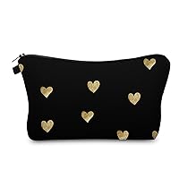 Cute Travel Makeup Bag Cosmetic Bag Small Pouch Gift for Women (Golden Heart)