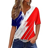 4th of July Shirts,Independence Day Top Summer V Neck Short Sleeve Shirts Fourth of July Outfit Loose Fit