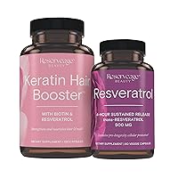 Reserveage Beauty, Keratin Hair Booster with Biotin & Resveratrol, Hair and Nail Growth Supplement, 120 Capsules (60 Servings) & Resveratrol 500 mg, Supports Healthy Aging and Immune System, Paleo, Ke