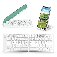 Samsers Foldable Bluetooth Keyboard - Portable Wireless Full Size Keyboard (Sync Up to 3 Devices), Ultra-Slim Aluminum Travel Folding Keyboard for iPhone iPad Mac Android Windows iOS, White & Green