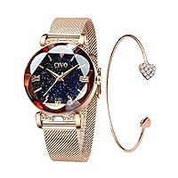 CIVO Womens Watches Designer Steel Mesh Strap Watch Starry Sky Waterproof Elegant Classic Dress Casual Analogue Set Wrist Watches