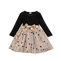 PATPAT Toddler Girl Clothes, Polka Dot Top, Mesh Glitter Skirt, Splicing Dress, Bow Stitching, 18-24 Months to 5-6 Years