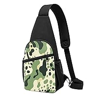 Sling Bag Crossbody for Women Fanny Pack Green and White Pattern Chest Bag Daypack for Hiking Travel Waist Bag