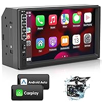 Double Din Car Stereo with Apple Carplay and Android Auto, 7 Inch HD Touchscreen Car Audio Receivers Car Stereo with Bluetooth, Voice Control, MirrorLink, Camera, FM Radio/USB/TF/AUX/Subwoofer