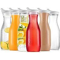 DilaBee Plastic Water Pitcher With Lid (32 Oz) Round Carafe Pitchers for drinks, Milk, Smoothie, Iced Tea, Mimosa Bar Supplies - Juice Containers with Lids - BPA-Free (6-Pack) - NOT DISHWASHER SAFE