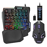 One Handed Half Keyboard Mouse USB Spilitter Type-C Adapter Gaming Combo with RGB LED Backlit 7200DPI CPI Customize 4 Port Adapter Mini Size Small Wired Set for LOL/Wow/fortnite/Dota/PUBG