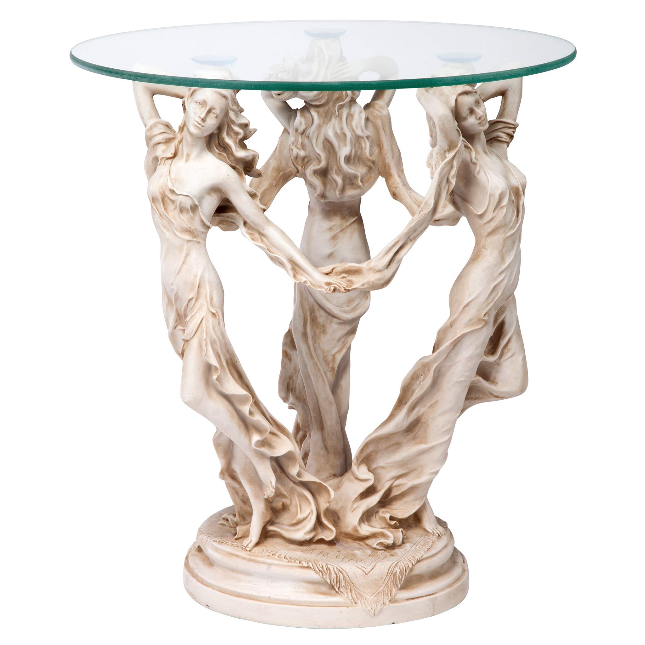 Design Toscano The Greek Muses Classic Glass-Topped Side Table, 18 Inches Wide, 18 Inches Deep, 20 Inches High, Handcast Polyresin, Antique Stone Finish