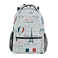 ALAZA Eiffel Tower Paris Retro Style Backpack Purse with Multiple Pockets Name Card Personalized Travel Laptop School Book Bag, Size S/16 inch