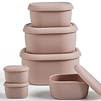 ISSEVE 6Pcs/Set Nesting Silicone Food Storage Containers with Lids, BPA Free Reusable Meal Prep Silicone Containers Airtight, Freezer Dishwasher Safe (33.8oz, 20oz, 10oz, 6.7oz, 1.3oz) (Pink)