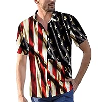 Independence Day Shirt for Men American Flag Print Short Sleeve Button Down Shirts with Pockets