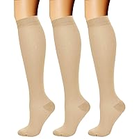 CHARMKING 3 Pairs Copper Compression Socks for Women & Men Circulation 15-20 mmHg is Best for All Day Wear Running Nurse