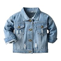 IMEKIS Toddler Baby Denim Jackets Button Down Jeans Coat Ripped Hooded Top Fall Cowboy Outwear Clothes for Kids Girls Boys