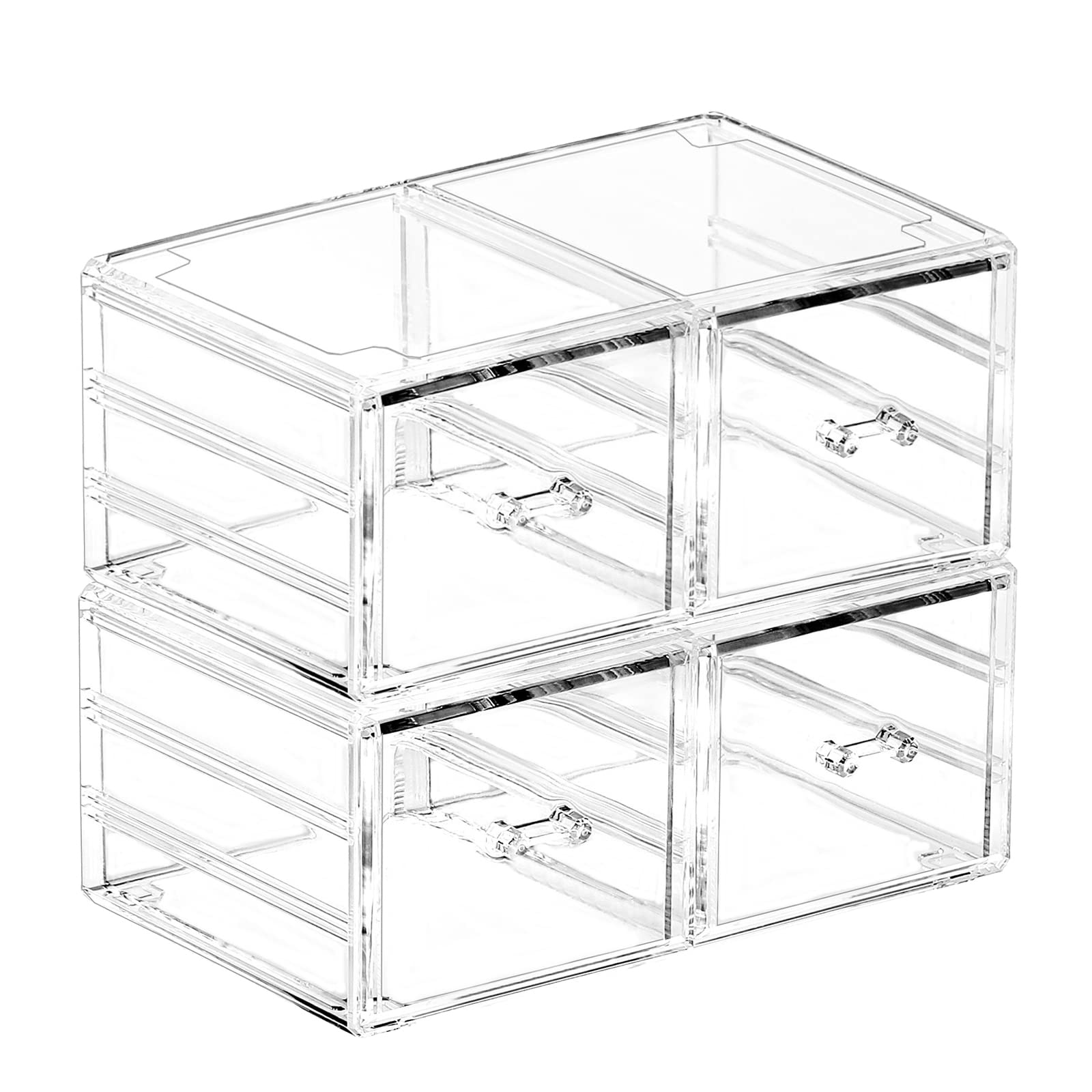 Pack of 2 Acrylic Countertop Stackable Drawers Bathroom Cabinet Organizer Clear Organizing Bins For Cosmetics Organizer Jewelry Hair Accessories Nail Polish Make up Marker Pen Medicine Storage