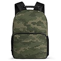 Green Camo Backpack Adjustable Strap Daypack 16 Inch Double Shoulder Backpack Laptop Business Bag for Hiking Travel