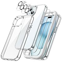 JETech 5 in 1 Case for iPhone 15 6.1-Inch with 2-Pack Each Tempered Glass Screen Protector and Camera Lens Protector, Non-Yellowing Shockproof Bumper Phone Cover (Clear)