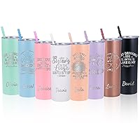 Personalized Vacation Gifts - Laser Engraved Skinny Tumbler with Lids and Straws - 20 oz Stainless Steel Vacuum Insulated Cups - Customized Family Girls Trip Cup Gifts - Beach Gifts for Women Men