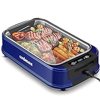 CUSIMAX Electric Smokeless Grill, 1500W Indoor Grill with LED Smart Display & Tempered Glass Lid, Non-stick Removable Plate, Turbo Smoke Extractor Technology, Dishwasher Safe
