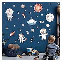 Watercolor Space Wall Decals Solar System Austronaut Nursery Planet Kids Room Decor el7