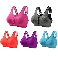 5 Pack Zip Front Sports Bra - High Impact Sports Bras for Women Plus Size Workout Fitness Running - Yoga Crop Tank Top