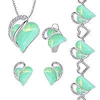 Leafael Infinity Love Heart Necklace, Stud Earrings, Bracelet, and Ring Set, Healing Stone for Luck Crystal Jewelry, Silver Tone Gifts for Women, Opal Green