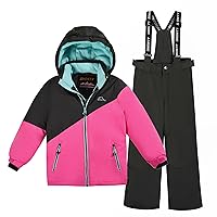 Girls Ski Suits for Kids Snow Hooded Coats Warm Winter Jacket Snowboard Windbreaker Hooded Snowsuit (Grey Pink, 6-7 Years)
