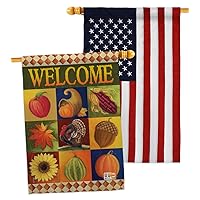 Autumn Collage House Flag - Pack Fall Harvest & Scarecrow Pumkins Sunflower Leaves Season Autumntime Gathering USA Embroidery - Decoration Banner Small Garden Yard Gift Double-Sided Made In 28 X 40