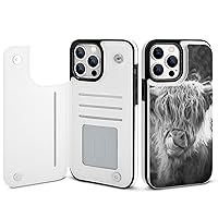 Black White Highland Cow Phone Case Flip Wallet Case with Card Holder Shockproof Phone Shell Compatible with iPhone 14 Pro Max