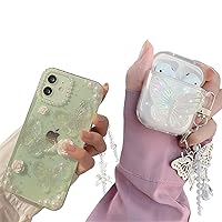 Fycyko Butterfly Phone Case for iPhone 12/12 Pro with Chain + Glitter Butterfly Clear AirPods 2/1 Case