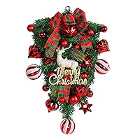 Christmas Upside Down Tree Red Fruit Christmas Wreath Outdoor Yard Decoration Candle Wreath Hanging Ornament (Red, One Size)