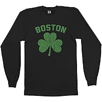Threadrock Men's Green Boston Shamrock Long Sleeve T-Shirt