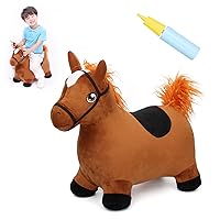 INPANY Bouncy Horse Toys for 1 2 Year Old Boy Birthday Gifts, Toddlers/Kids Brown Plush Hopping Toy, Inflatable Animal Hopper, Jumping Horse, Outdoor Indoor Ride on Rubber Bouncer for 3 4 Yr Girl